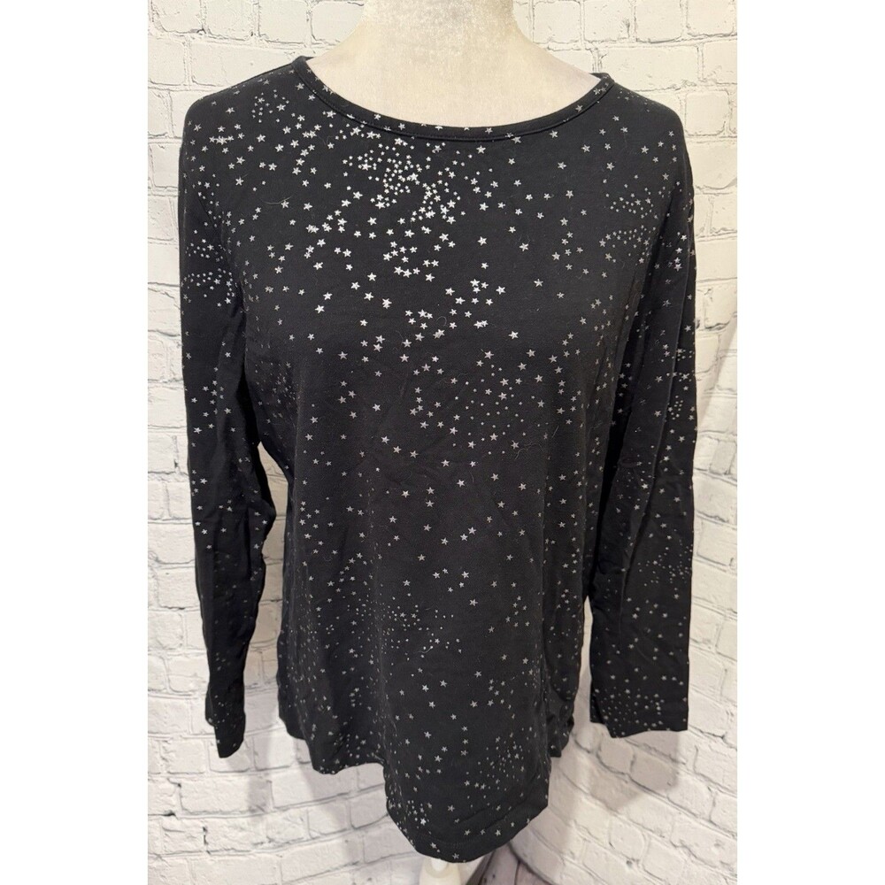 Coldwater Creek Starry Night Black Long Sleeve Cotton Blend Tee Petite Medium